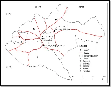 Figure 3.1 A map showing the location of Nairobi County and the study sites 