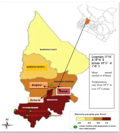 Figure 3.1. Map of Baringo Central showing Koipiriri, Ikumae and Ilchurai study areas 