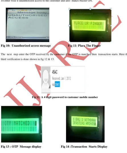 Fig 13 : OTP  Message display                         Fig 14 :Transaction  Starts Display 