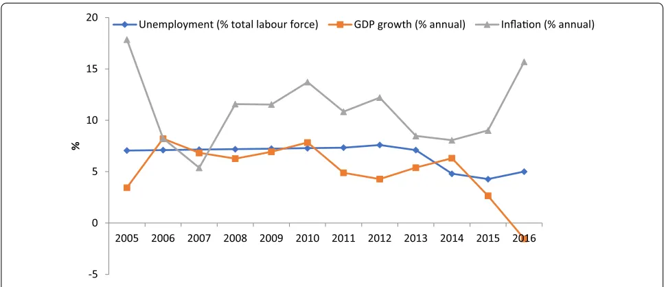 Fig. 2 Macroeconomic situation in Nigeria: 2005–2016. Source: World development indicators [4]