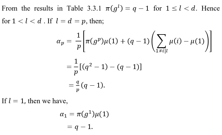 Table 3.3.1: No. of fixed points of elements of G on the cosets of   