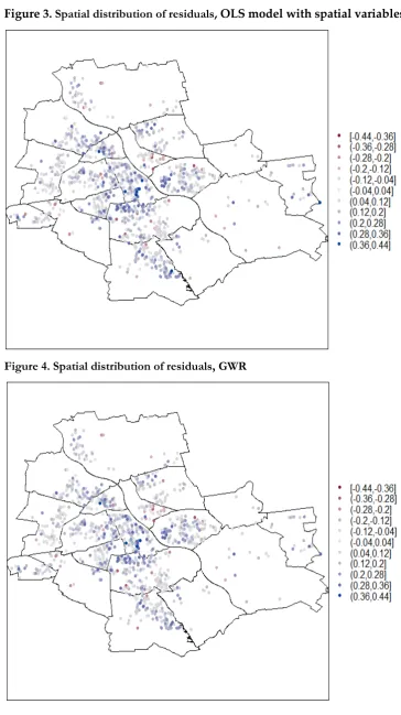 Figure 3. Spatial distribution of residuals, OLS model with spatial variables 