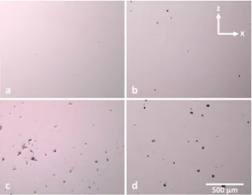 Figure 3 aporosity in 99.96% dense, b[99.5% dense, c example of lack of fusion porosity in\99.5% dense sample, d example of vapourisation \99.5% dense sample