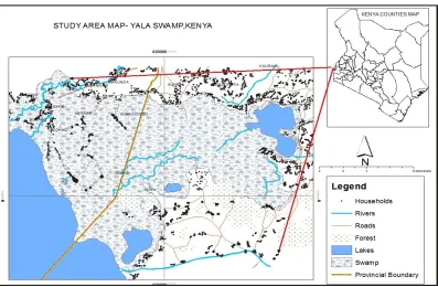 Figure 3. 1: The study area map showing the Yala swamp and its environs. 