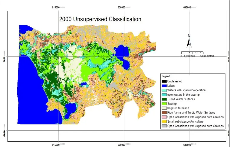 Figure 4 1: Unsupervised classification image results for the year 1990 in Yala wetland  