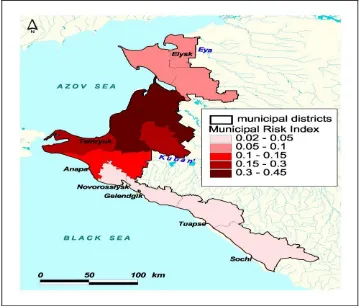 Fig. 8. Municipal Risk Index of Krasnodar region in 2010 