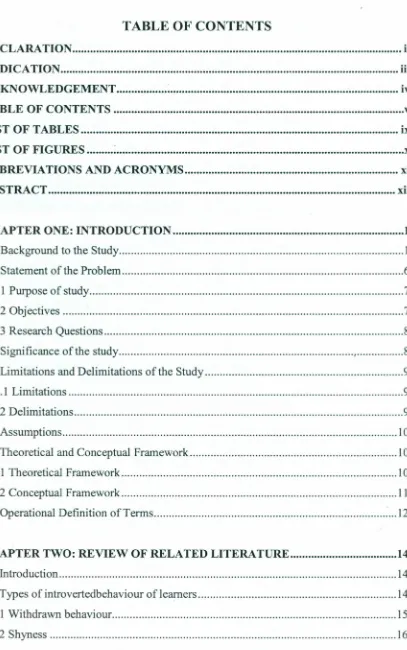 TABLE OF' CONTENTS