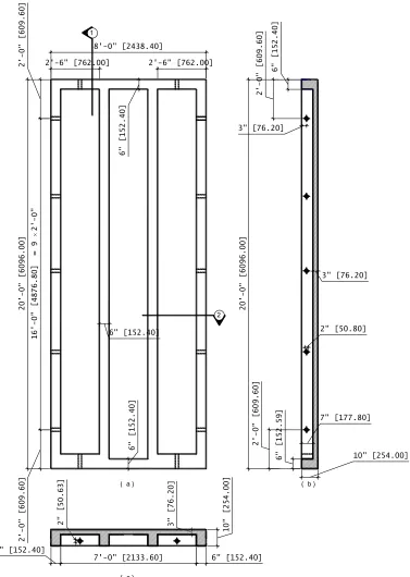 Figure ‎1.1: Typical concrete dimension of the prototype panel (a) Elevation (b) Section 1 (c) Section 2 