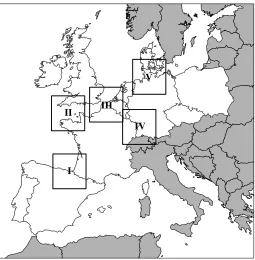 Figure 2.1: Regions of interest in Europe for the preliminary study