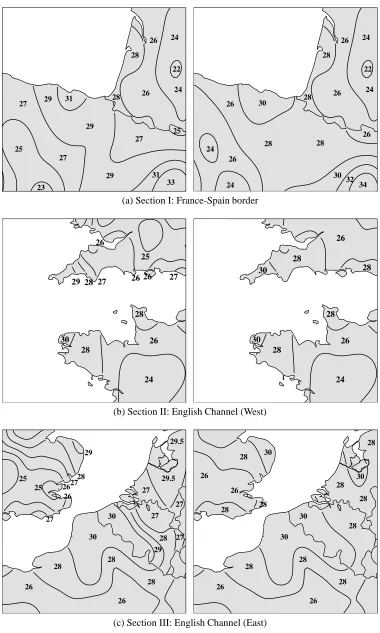 Figure 4.11: Comparisons of European 50-year return period wind speed maps based onthe current work, code-based mapping (left) and consistent zoning (right), continued onnext page