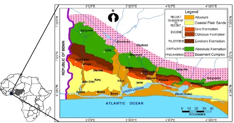 Figure 1. Map of Africa showing the location of Nigeria and the generalized geological map of the eastern