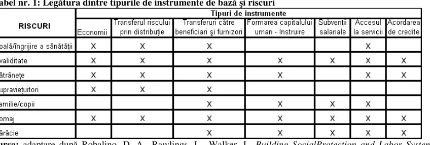 Tabel nr. 1: Legătura dintre tipurile de instrumente de bază şi riscuri