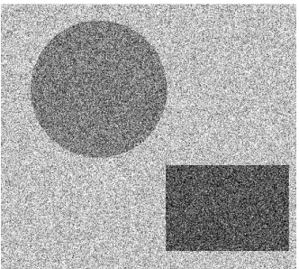 Figure 2.1: An Example of Image restoration: Figure (a) is the original image, whereboth the objects and the background are of constant intensity