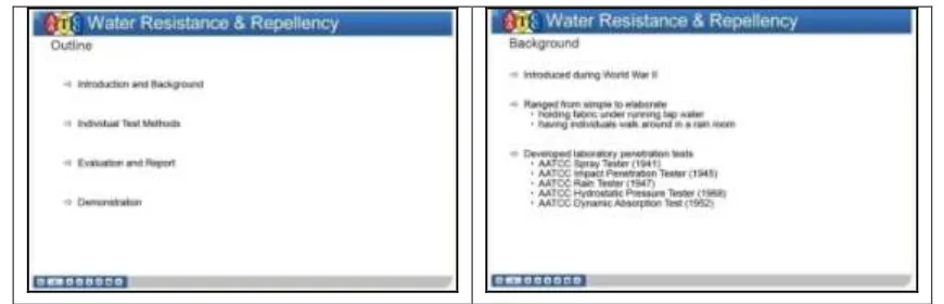 Figure ( 9 ) is screenshots from Water Resistance and Repellency Module 