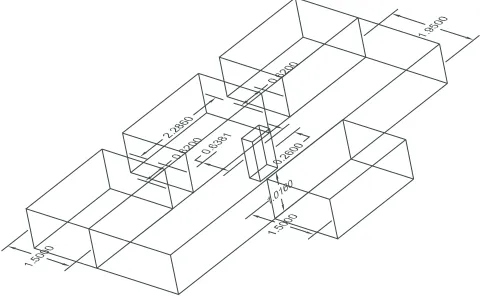 Figure 1. Three dimensional view of an H-plane 1:3 power divider,all dimensions are in cm.