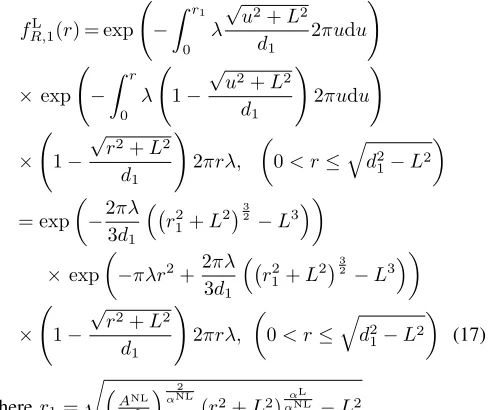 Fig. 4 shows the coverage probability versus the BS densityfor the four cases discussed above, where the UE and BS