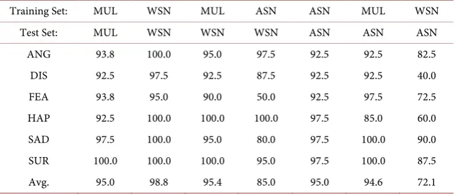 Table 3. Classification accuracy per expression using the combination of E-N-M. 