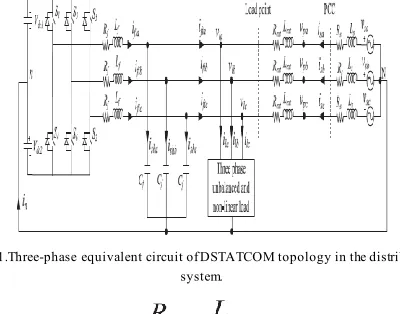Fig. 1.Three-phase equivalent circuit of DSTATCOM topology in the distribution 
