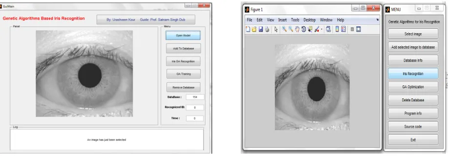 Fig. 5 GA based Iris Recognition GUI Snapshots   