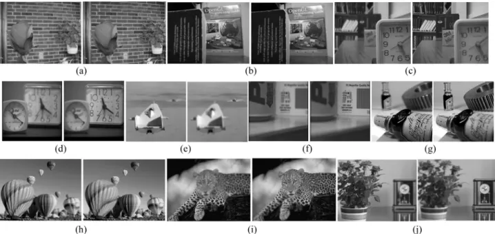 Figure 2 Saliency maps of multi-focus image datasets: (a) flower, (b) book, (c) book shelf, (d) clock, (e) aircraft, (f) pepsi, (g) bottle, (h) parachute, (i) leopard, (j) flower wage.