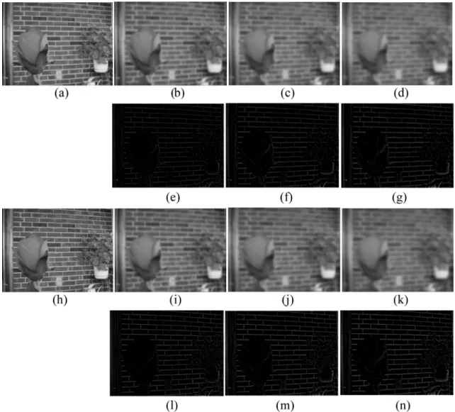Figure 4 Approximation and detail layers of a flower dataset for three level decomposition (k ¼ 3): (a) left focused flower image, (b), (e) are approximation and detail layers of (a) at level-1, (c), (f) are approximation and detail layers of (a) at level-