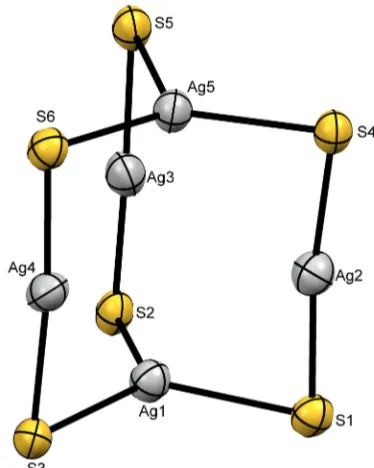 Figure 2-3 The molecular structure of the anion [Ag5(StBu)6]¯ in the solid state structure of 6