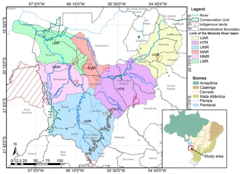 Figure 1. Location and subdivisions of the Miranda River hydrographic Basin. 