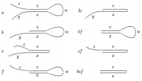 Figure 2.4: Hairpin constructions corresponding to the languages αHk whereα ∈ {u, b, c, f, bc, bf, cf, bcf}, [56]