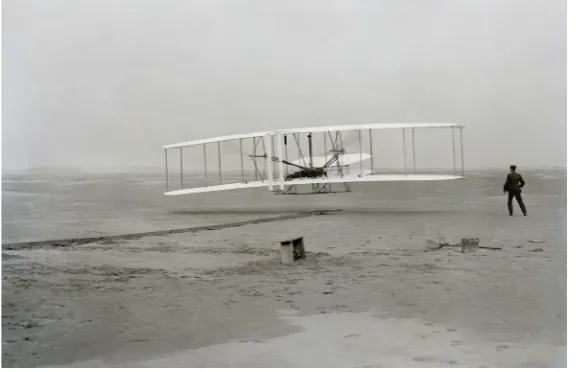 Figure 1. Orville and Wilbur Wright flew the Wright Flyer I, the first air-plane, on December 17, 1903 at Kitty Hawk, North Carolina [4]