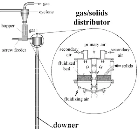 Figure 2−−−−3: Gas/solid distributor section of the downer unit used by Brust and 