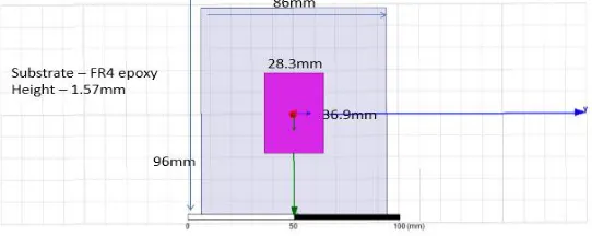 Fig. 1(a) Conventional Microstrip Patch Antenna designed using HFSS for 2.4GHz application                                                                                                          