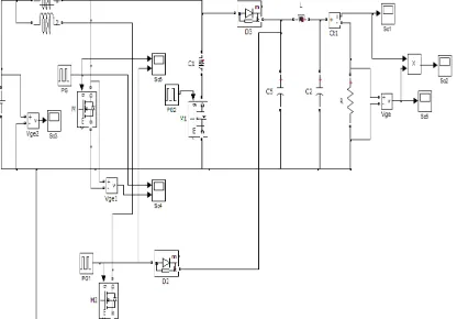 Fig 4.10 and its value is 15V.The switching pulse for M1, M2 are shown in Fig 4.11 and its peak-to-peak value is 1V