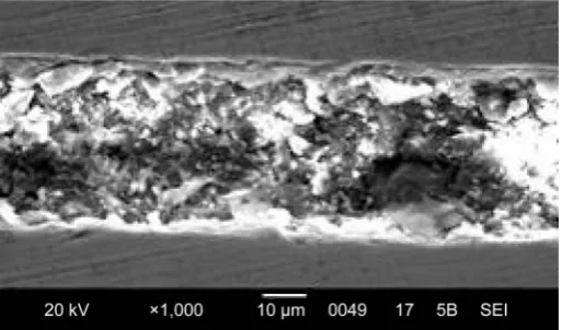 Figure 11. SEM photograph of diffusion bonded Ti-Cu plates (at 973 K, 2 hours at 250 N)