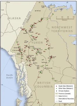 Figure 3.2  Geographical distribution of the 111 white spruce (Picea glauca) sites sampled by UWO