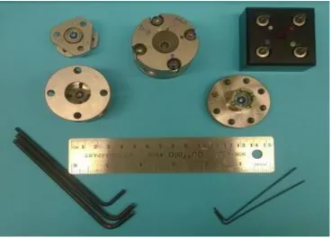 Figure 2.8 Instruments used in experiment. From left top: mini DAC, DAC, 4 screws with 