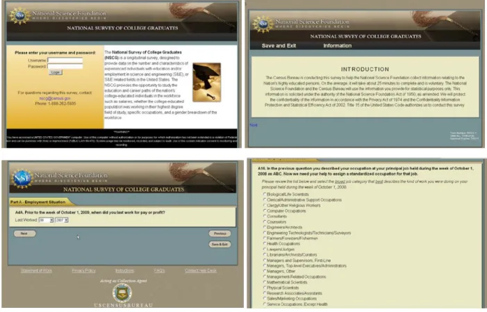 Figure 1. Selected screen shots of the NSCG online survey. 