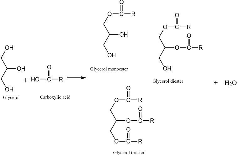 Table 2.1 Performance of various heterogeneous catalysts in esterification of glycerol to 