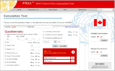 Figure 2. 3. Screen shot of the Canadian FRAX input page and the results (67) 