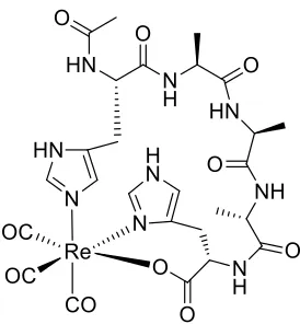 Figure 1.6 Coordination of Ac-HAAAH with Re(CO)3+ through N1 and N3 nitrogen 