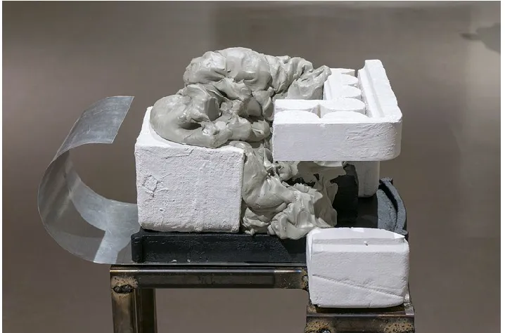 Figure 16: Untitled (Composition V), epoxy putty, foam packaging, aluminum, plaster, paint, dimensions variable, 2015