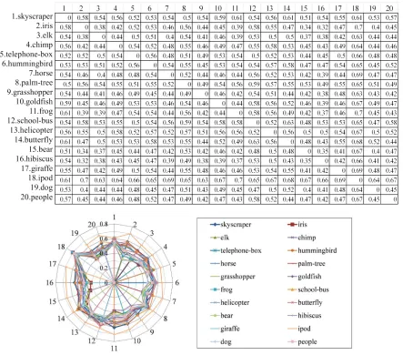 Figure 7. Examples of (a) categorical images, (b) color-labeled images and (c) co-occurring segments with labels