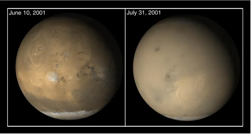 Figure 1.2: The 2001 global dust storm as seen from the Mars Orbiter Camera 