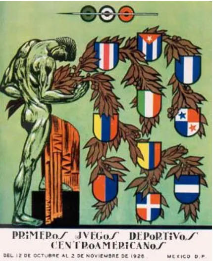 Figure 1 - The 1926 poster depicts a profile of a nude athlete holding a large stylized olive branch