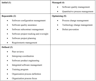Figure 1. Process areas for each maturity level in the CMM. 