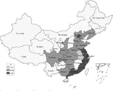Figure 6. The spatial distribution diagram of universities’ cross-region technology transfer, 2016