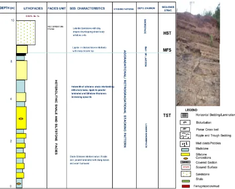 Figure 8. Lithology and interpretation of Km 65 section (along Uturu-Afikpo Road).  