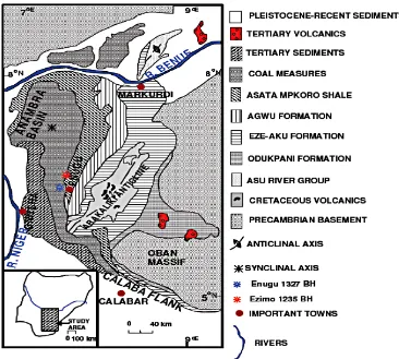 Figure 3. Geological map of southeastern Nigeria showing the study area [12].  