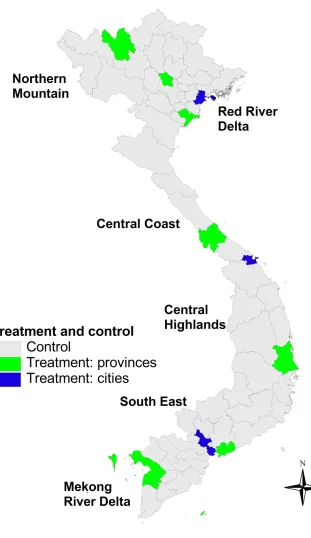 Figure 2: Map of Treatment Provinces and National-Level Cities 