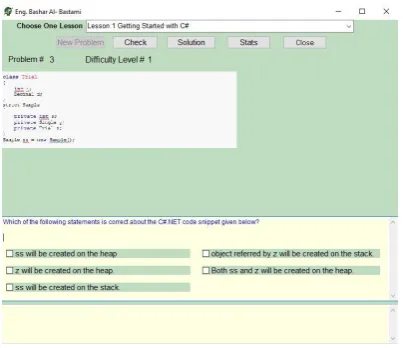Figure 5: After the student read the lesson, the tools offer many questions about the lesson if the student wants to evaluate himself