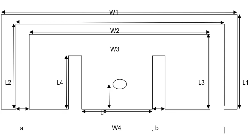 Fig 1:DESIGN GEOMETRY OF E-SHAPED PATCH ANTENNA 
